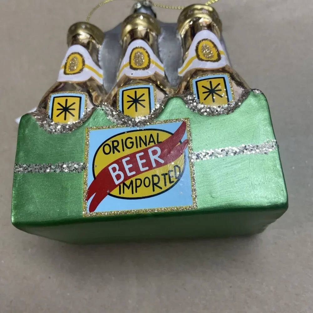 Ashland Hand Blown Glass Imported Six Pack Christmas Ornament NWT 4.5 in